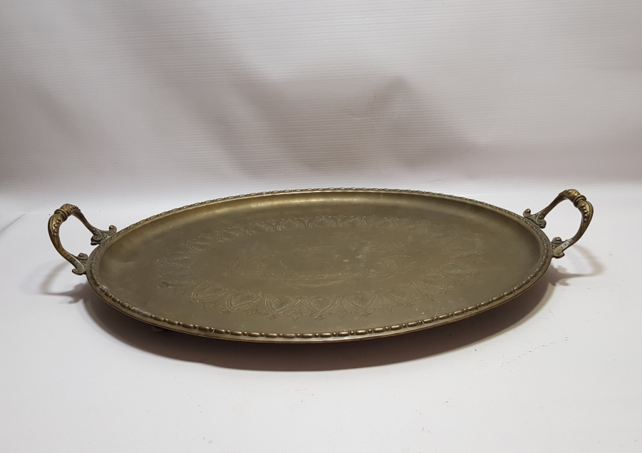 OSMANLI DÖNEMİ SARAY İŞİ ARKASI OSMANLICA YAZILI NADİR TEPSİ