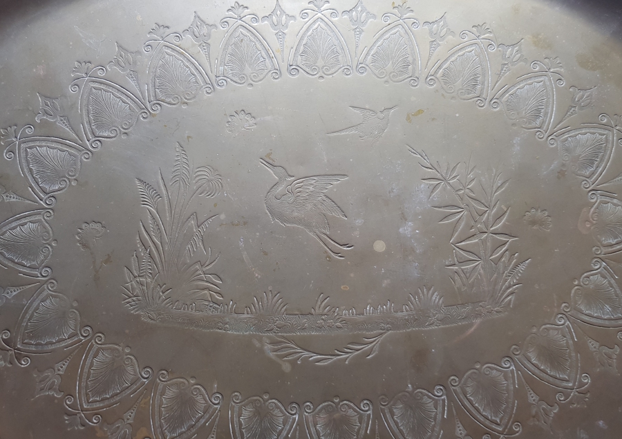 OSMANLI DÖNEMİ SARAY İŞİ ARKASI OSMANLICA YAZILI NADİR TEPSİ