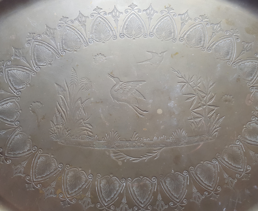 OSMANLI DÖNEMİ SARAY İŞİ ARKASI OSMANLICA YAZILI NADİR TEPSİ