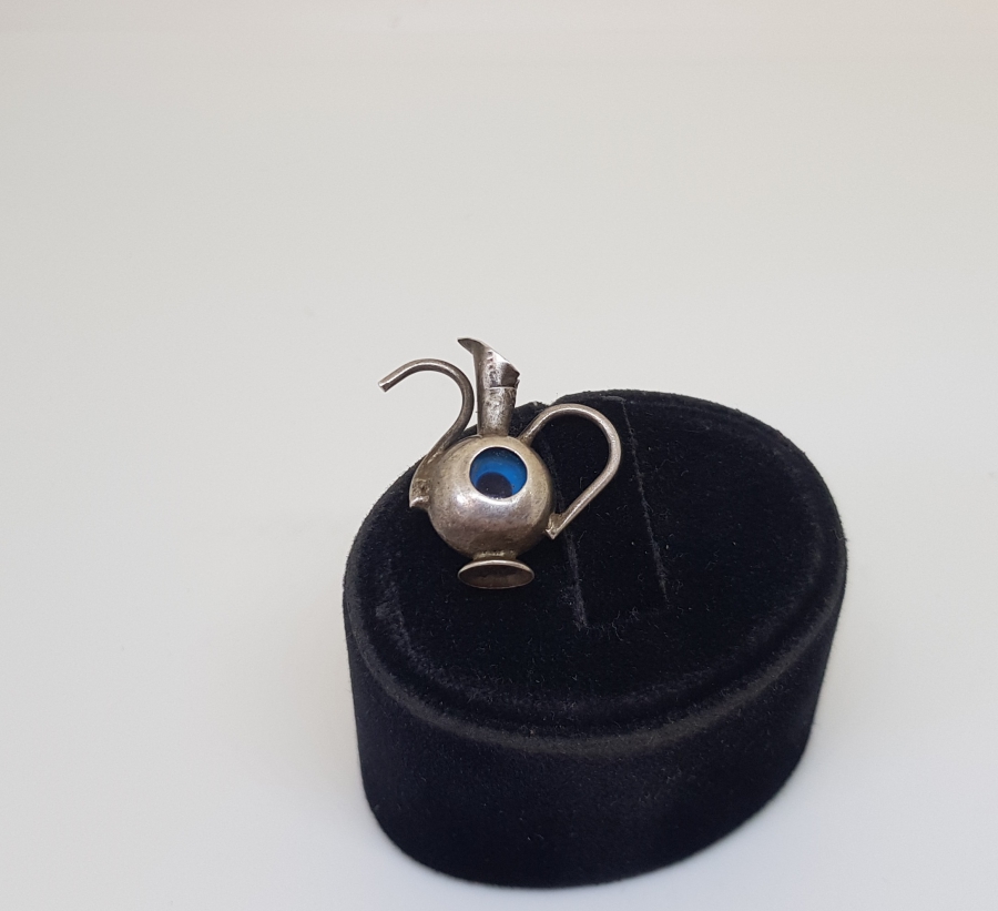 EL YAPIMI ANTİKA GÜMÜŞ NAZAR BONCUKLU MİNYATÜR İBRİK