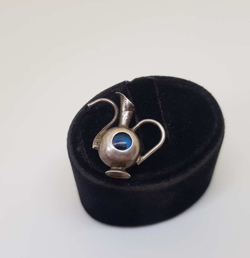 EL YAPIMI ANTİKA GÜMÜŞ NAZAR BONCUKLU MİNYATÜR İBRİK