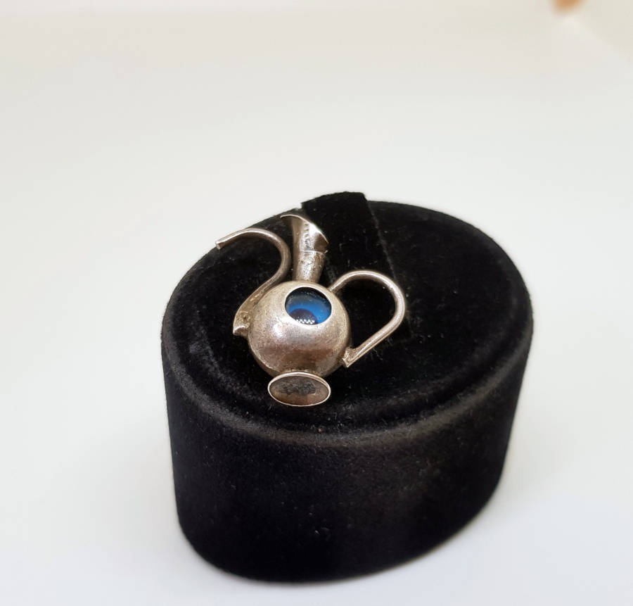 EL YAPIMI ANTİKA GÜMÜŞ NAZAR BONCUKLU MİNYATÜR İBRİK