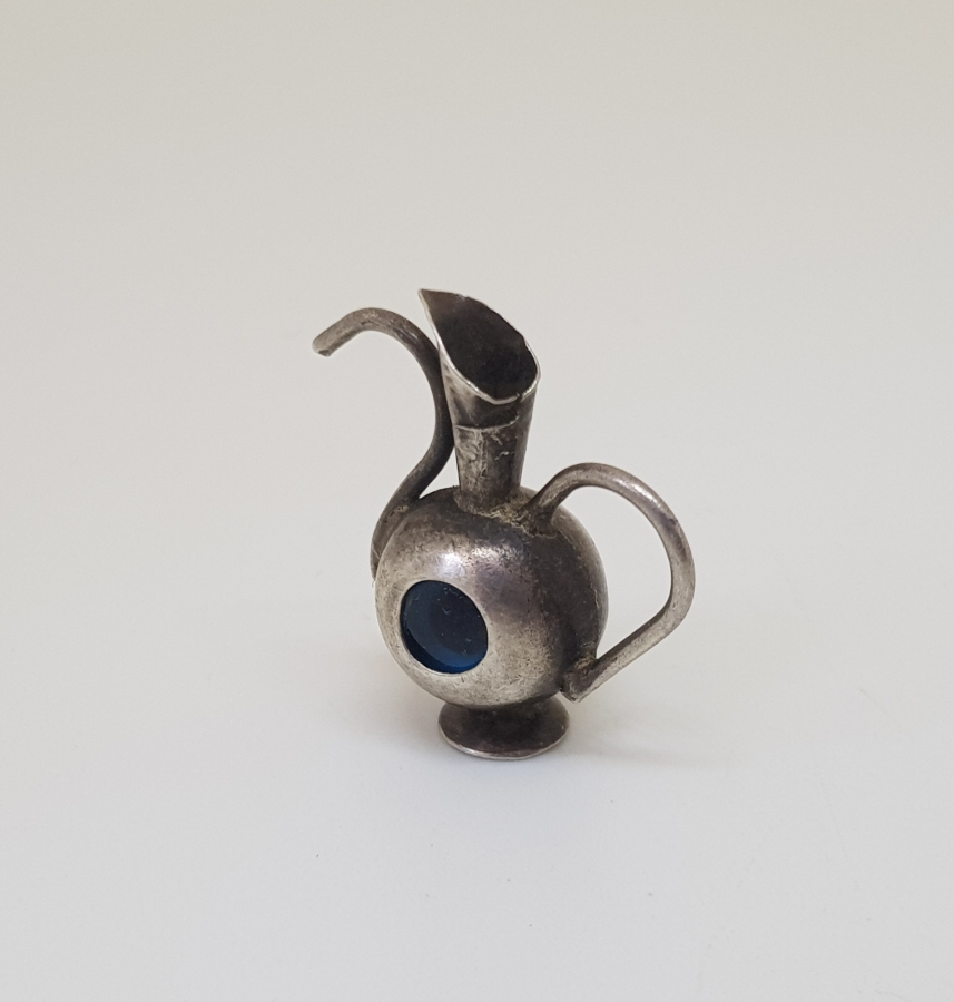 EL YAPIMI ANTİKA GÜMÜŞ NAZAR BONCUKLU MİNYATÜR İBRİK