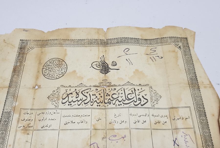 OSMANLI DÖNEMİ KAFA KAĞIDI - NÜFUS TEZKERESİ