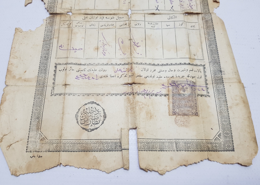 OSMANLI DÖNEMİ KAFA KAĞIDI - NÜFUS TEZKERESİ