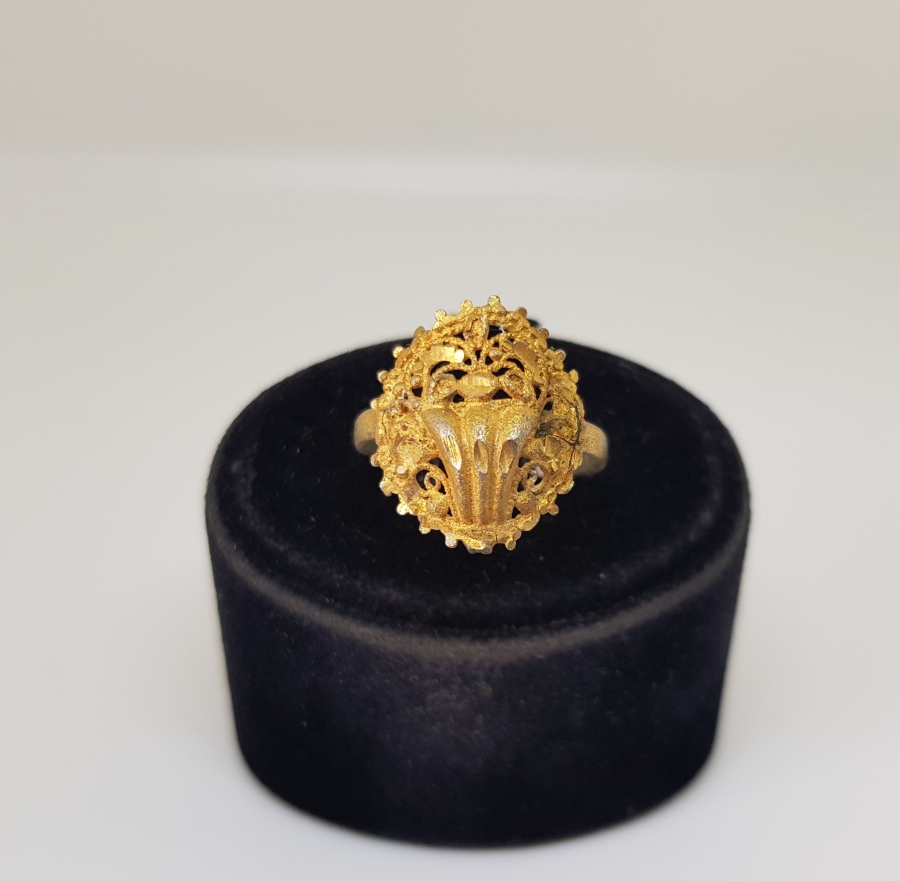 ÜZERİ ALTIN VERMEYLİ OSMANLI DÖNEMİ SAKSI ÇİÇEKLİ RUM İŞİ YÜZÜK