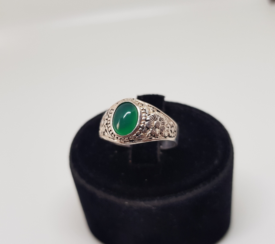 YEŞİL AKİK TAŞLI HAC HATIRASI GÜMÜŞ YÜZÜK