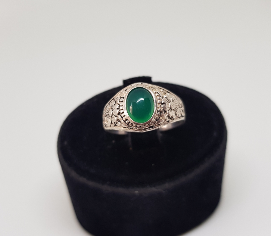 YEŞİL AKİK TAŞLI HAC HATIRASI GÜMÜŞ YÜZÜK