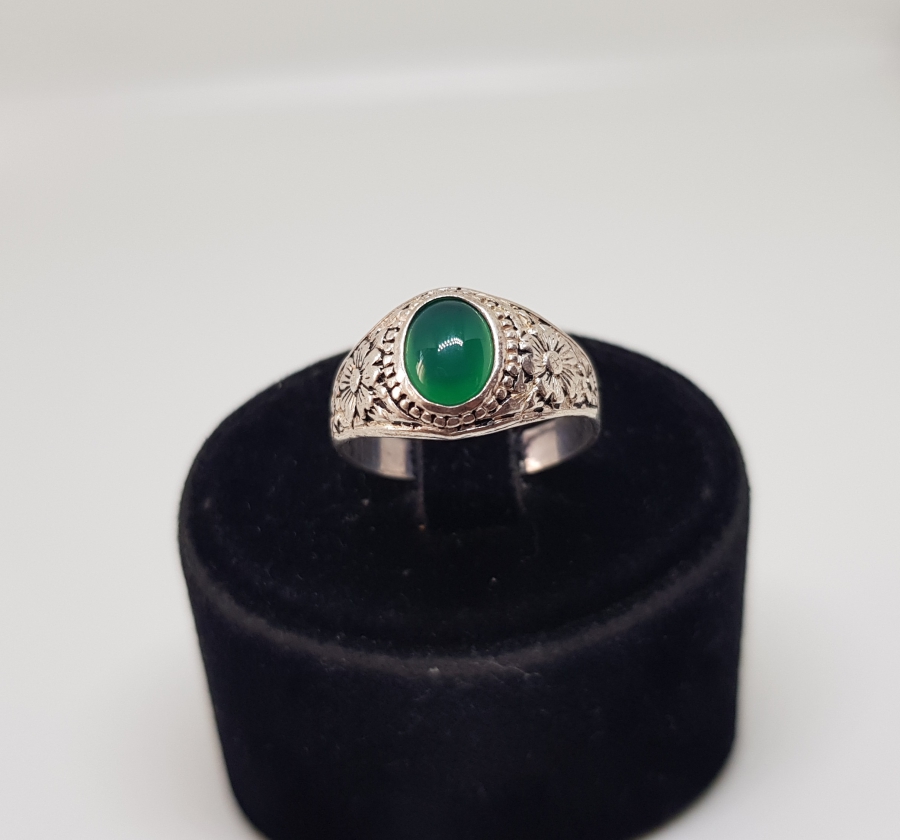 YEŞİL AKİK TAŞLI HAC HATIRASI GÜMÜŞ YÜZÜK