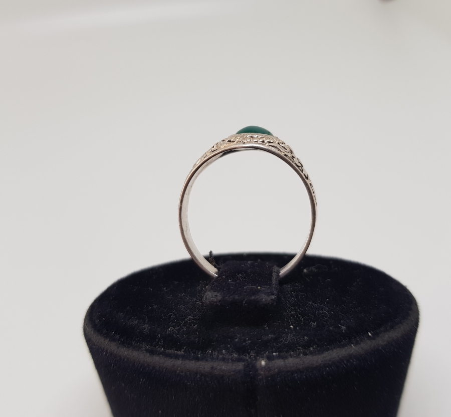 YEŞİL AKİK TAŞLI HAC HATIRASI GÜMÜŞ YÜZÜK