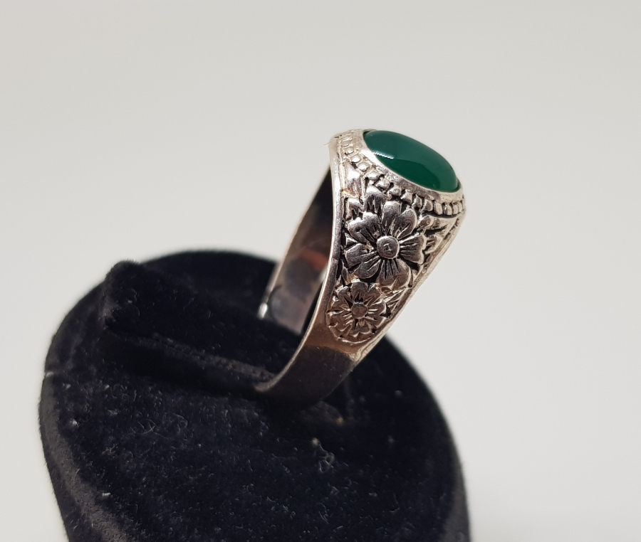 YEŞİL AKİK TAŞLI HAC HATIRASI GÜMÜŞ YÜZÜK