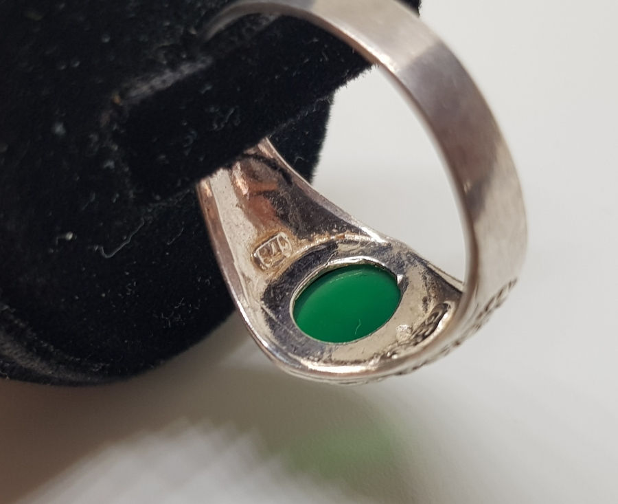 YEŞİL AKİK TAŞLI HAC HATIRASI GÜMÜŞ YÜZÜK