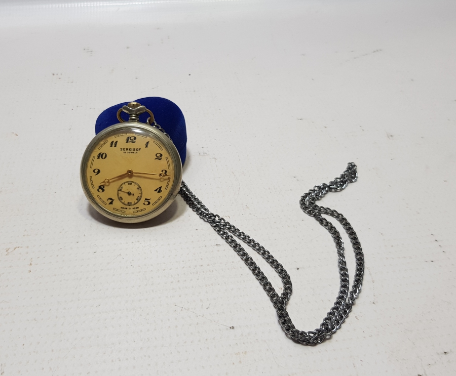 ARKASI TRENLİ SERKİSOF MARKA KURMALI CEP SAATİ