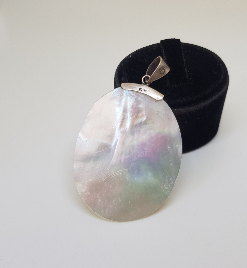 GÜMÜŞ APLİKLİ ÖZEL YAPIM SEDEFLİ KOLYE UCU