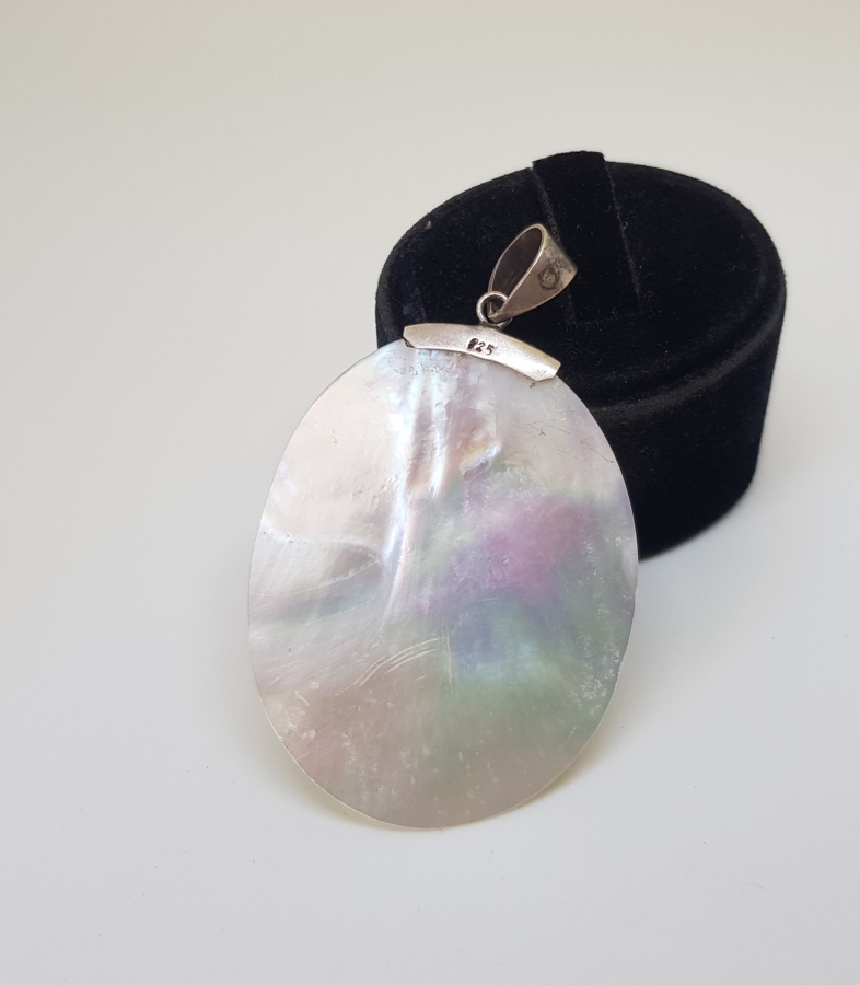 GÜMÜŞ APLİKLİ ÖZEL YAPIM SEDEFLİ KOLYE UCU