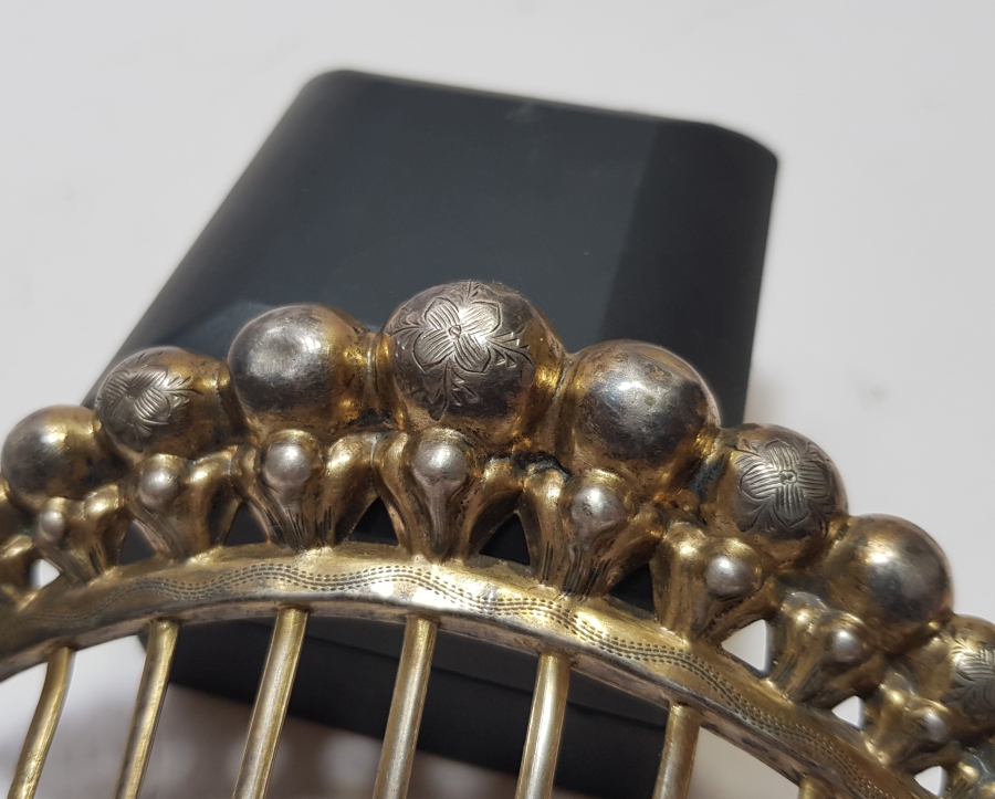 OSMANLI DÖNEMİ RUM USTA DAMGALI ALTIN VERMEYLİ GÜMÜŞ GELİN TACI - GELİN TARAĞI