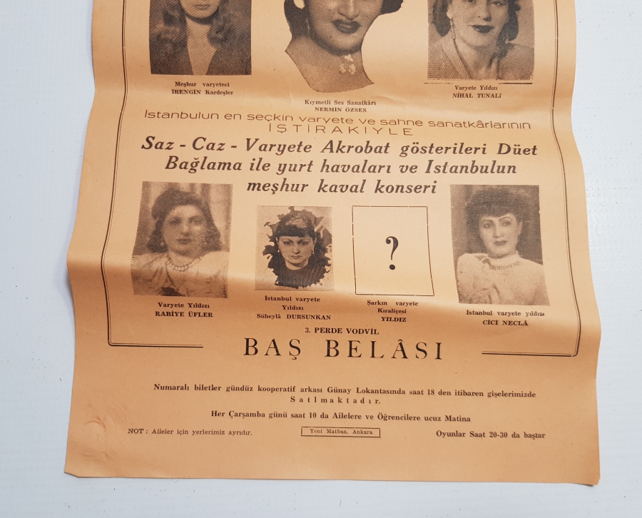 ÇOK NADİR ANTİKA ŞEN TİYATRO AFİŞİ