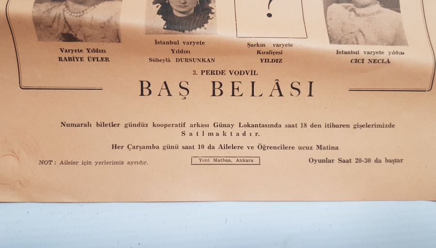 ÇOK NADİR ANTİKA ŞEN TİYATRO AFİŞİ