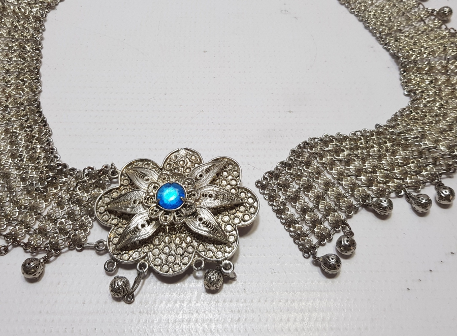 TELKARİ İŞÇİLİKLİ GÜMÜŞ KAPLAMA ANTİKA GELİN KEMERİ