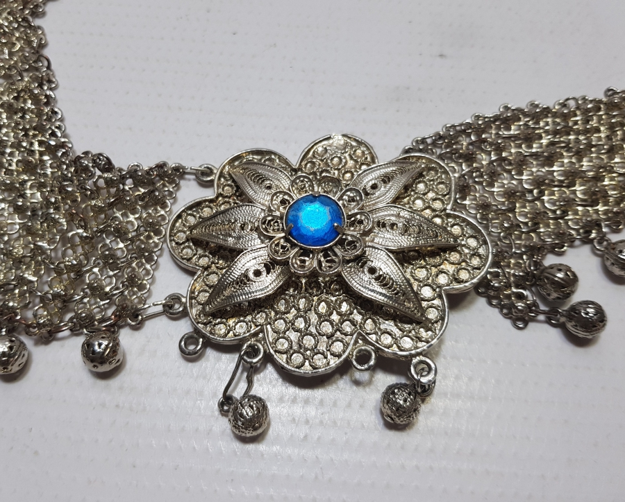 TELKARİ İŞÇİLİKLİ GÜMÜŞ KAPLAMA ANTİKA GELİN KEMERİ