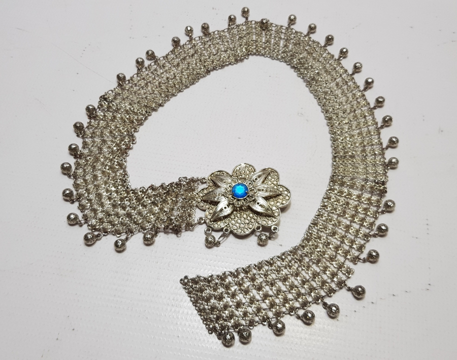 TELKARİ İŞÇİLİKLİ GÜMÜŞ KAPLAMA ANTİKA GELİN KEMERİ