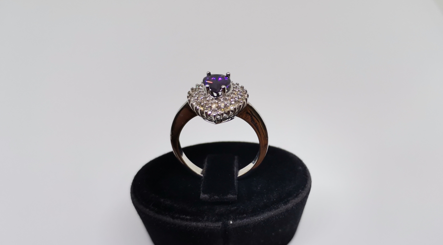 AMETİST VE PIRLANTA TAŞLI DAMLA MODELLİ YÜZÜK