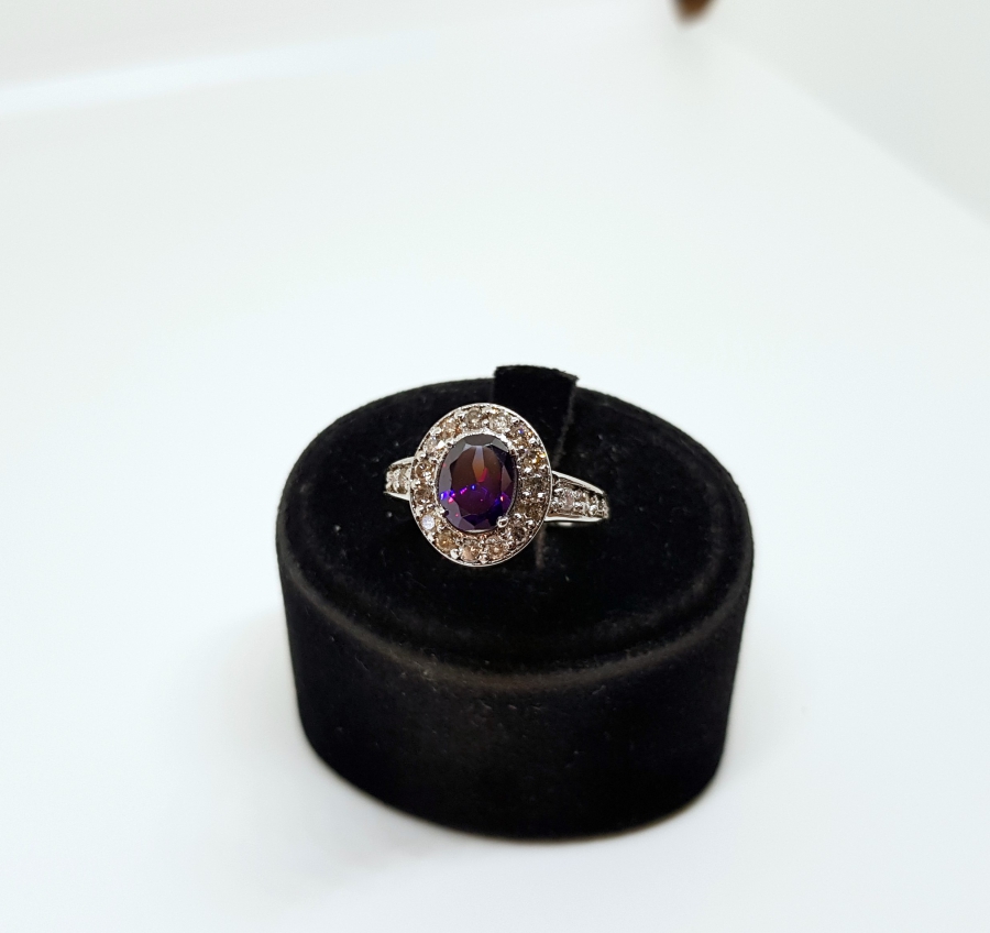 PIRLANTA VE AMETİST TAŞLI FRANSIZ MODEL YÜZÜK