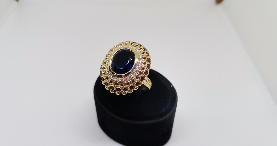 GARNET, SAFİR VE PIRLANTA TAŞLI BÜYÜK BOY YÜZÜK