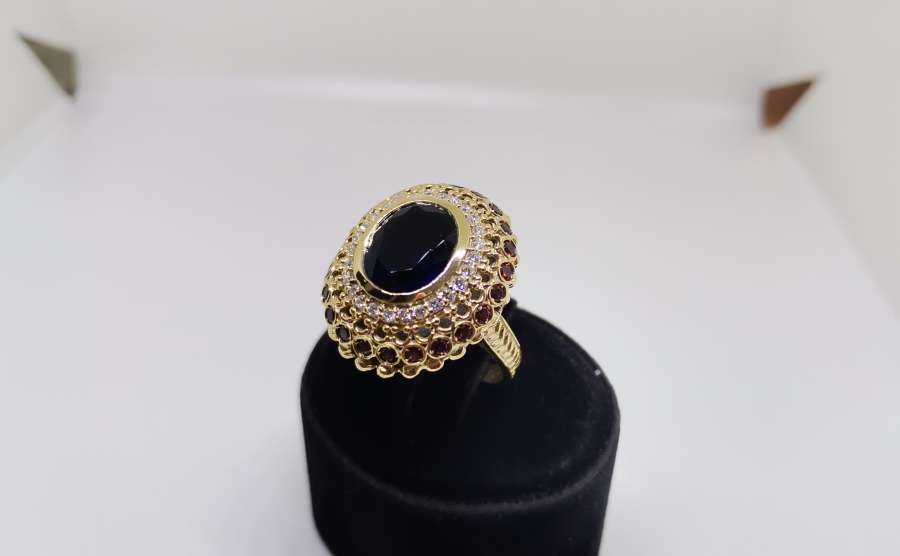 GARNET, SAFİR VE PIRLANTA TAŞLI BÜYÜK BOY YÜZÜK