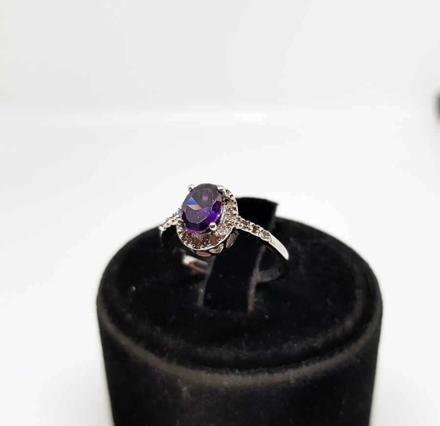 PIRLANTA VE AMETİST TAŞLI MİNİ FRANSIZ MODEL YÜZÜK