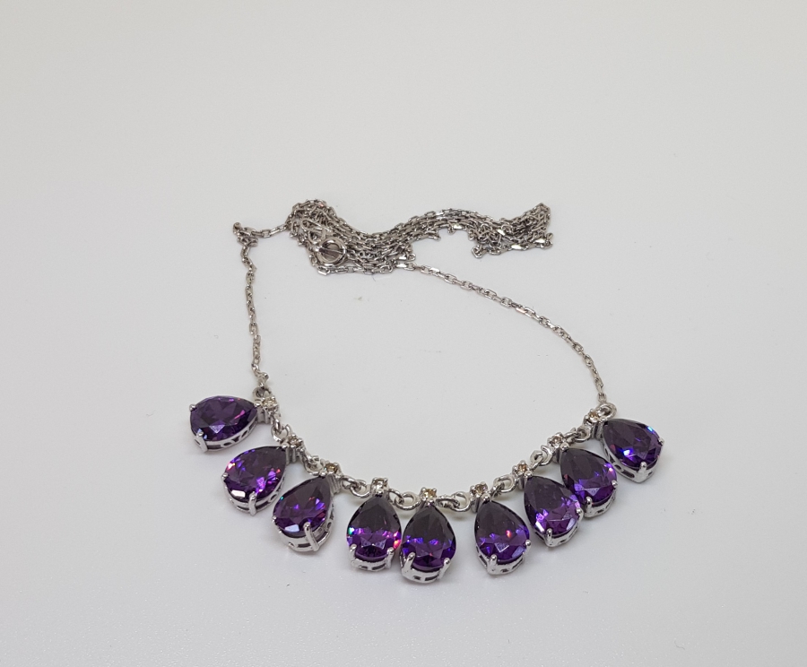 AMETİST VE PIRLANTA TAŞLI DAMLA MODEL GERDANLIK