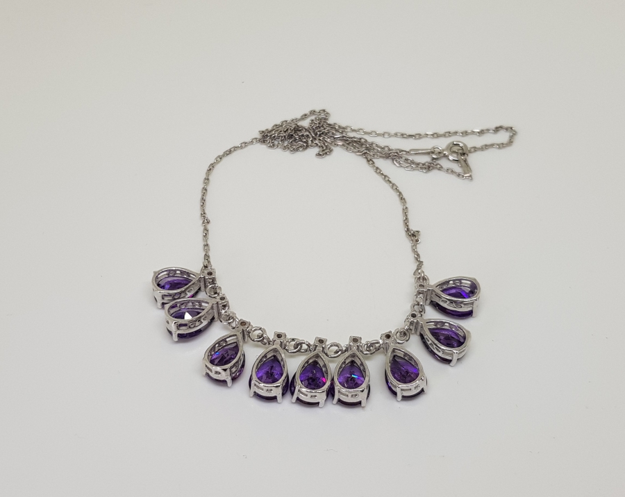 AMETİST VE PIRLANTA TAŞLI DAMLA MODEL GERDANLIK