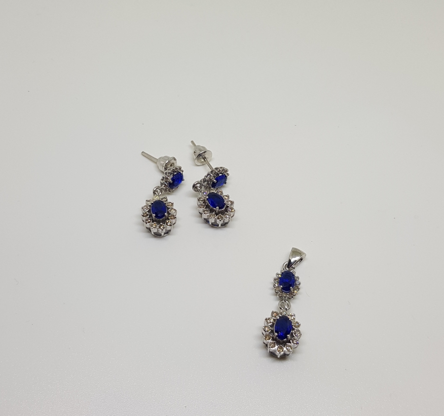 SAFİR VE PIRLANTA TAŞLI KOLYE KÜPE TAKIMI