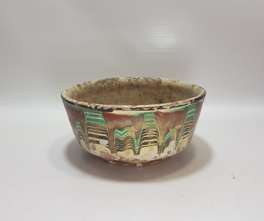 OSMANLI DÖNEMİ NADİR AKITMA FİGÜRLÜ BÜYÜK BOY KINIK KASE