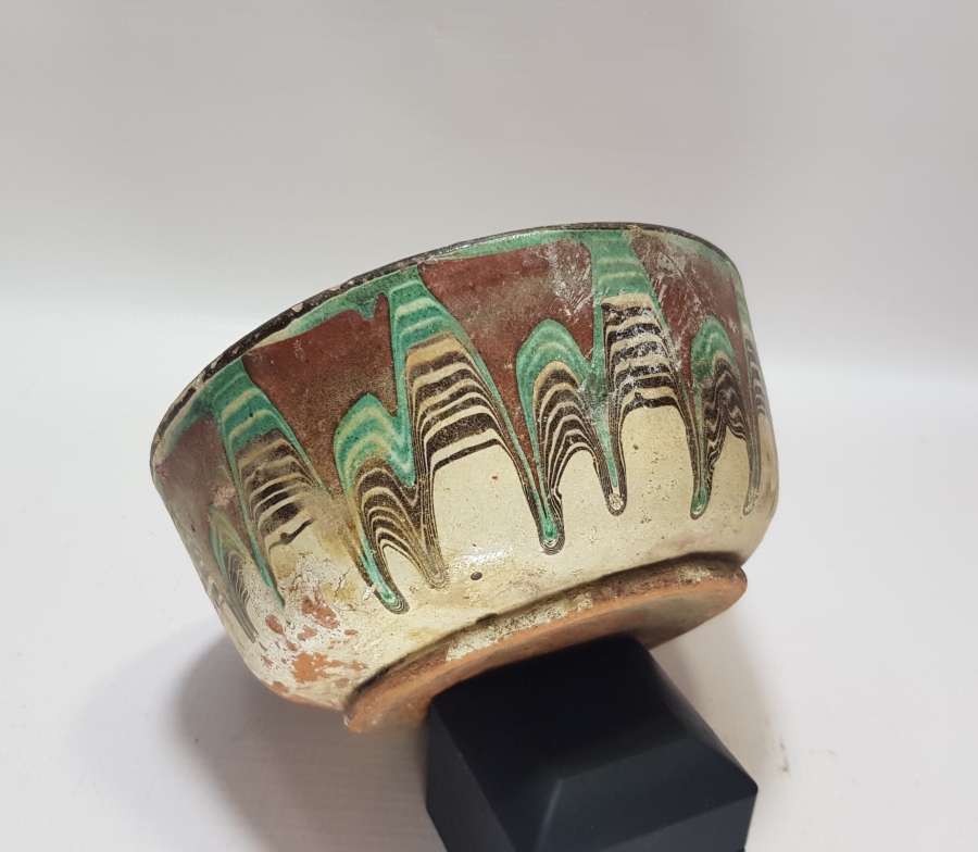 OSMANLI DÖNEMİ NADİR AKITMA FİGÜRLÜ BÜYÜK BOY KINIK KASE