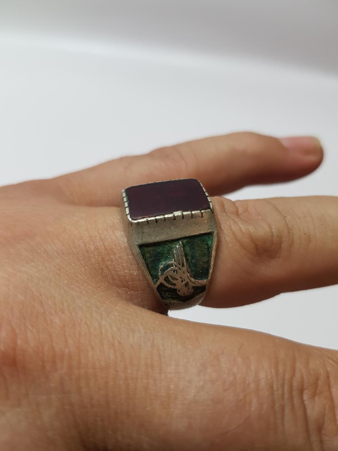 OSMANLI DEVLET ARMALI VE TUĞRALI AKİK TAŞLI GÜMÜŞ YÜZÜK