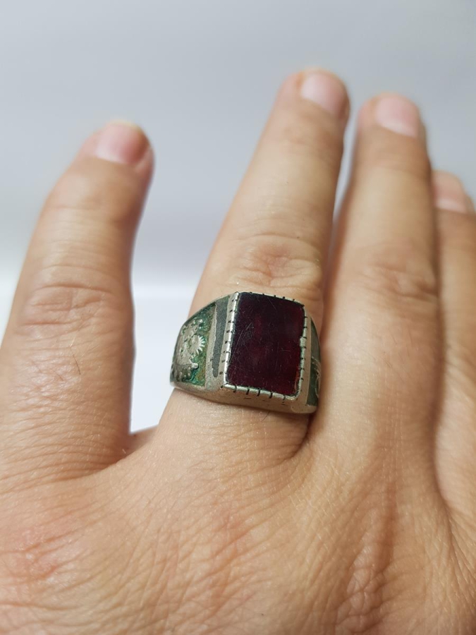 OSMANLI DEVLET ARMALI VE TUĞRALI AKİK TAŞLI GÜMÜŞ YÜZÜK