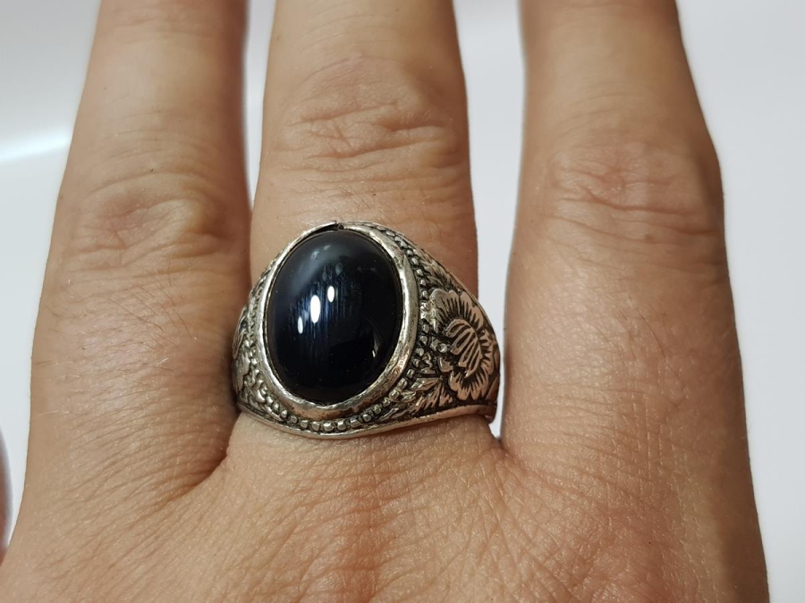 OSMANLI DÖNEMİ ÜZERİ İŞLEMELİ OLTU TAŞLI GÜMÜŞ YÜZÜK