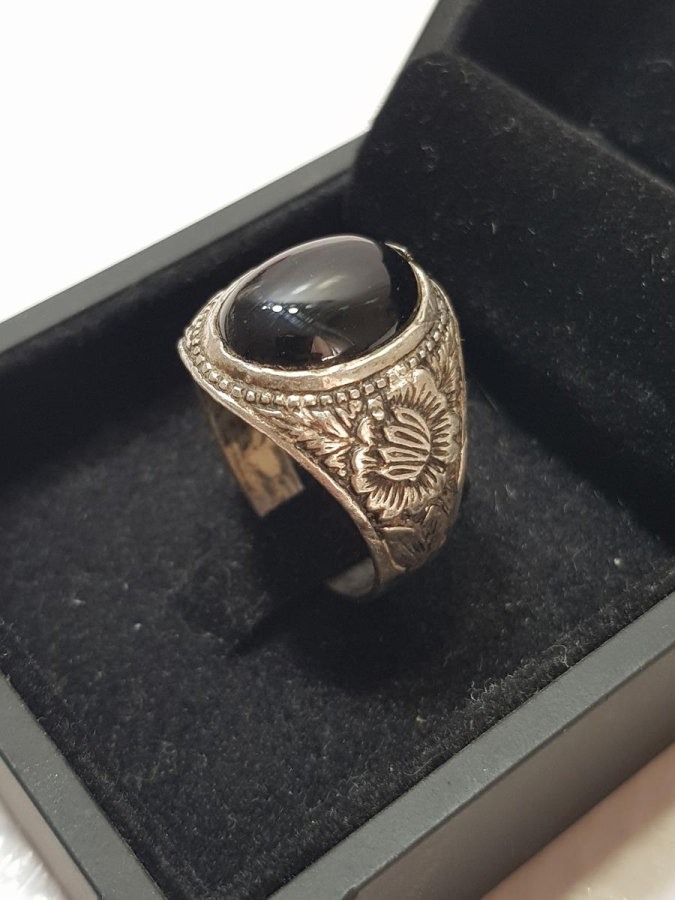 OSMANLI DÖNEMİ ÜZERİ İŞLEMELİ OLTU TAŞLI GÜMÜŞ YÜZÜK