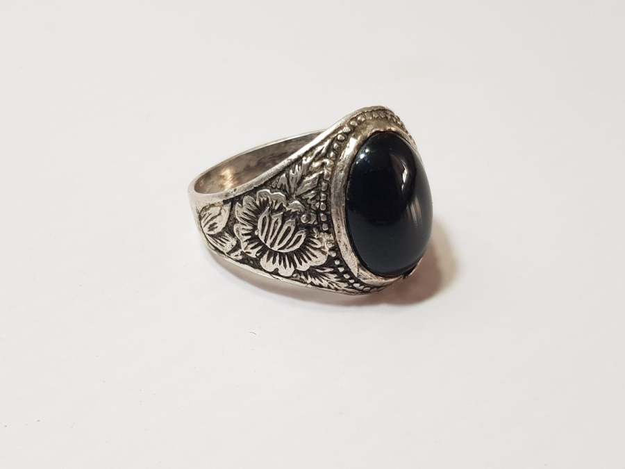 OSMANLI DÖNEMİ ÜZERİ İŞLEMELİ OLTU TAŞLI GÜMÜŞ YÜZÜK