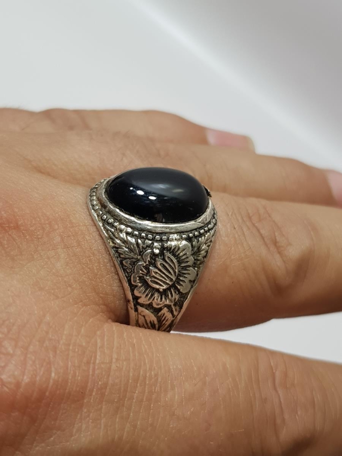 OSMANLI DÖNEMİ ÜZERİ İŞLEMELİ OLTU TAŞLI GÜMÜŞ YÜZÜK