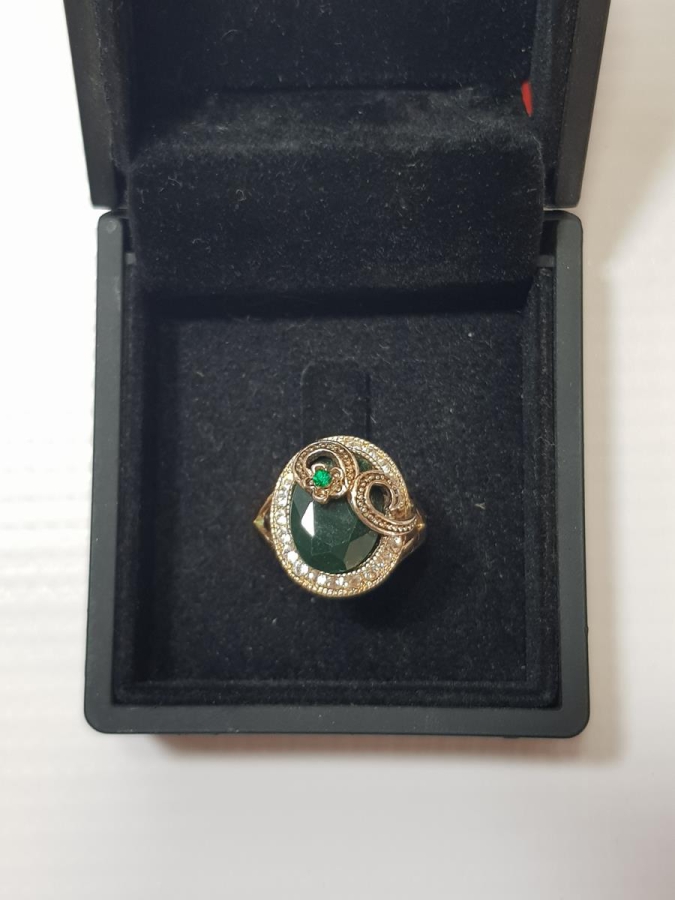 YEŞİM TAŞLI ALTIN KAPLAMA BİJUTERİ YÜZÜK