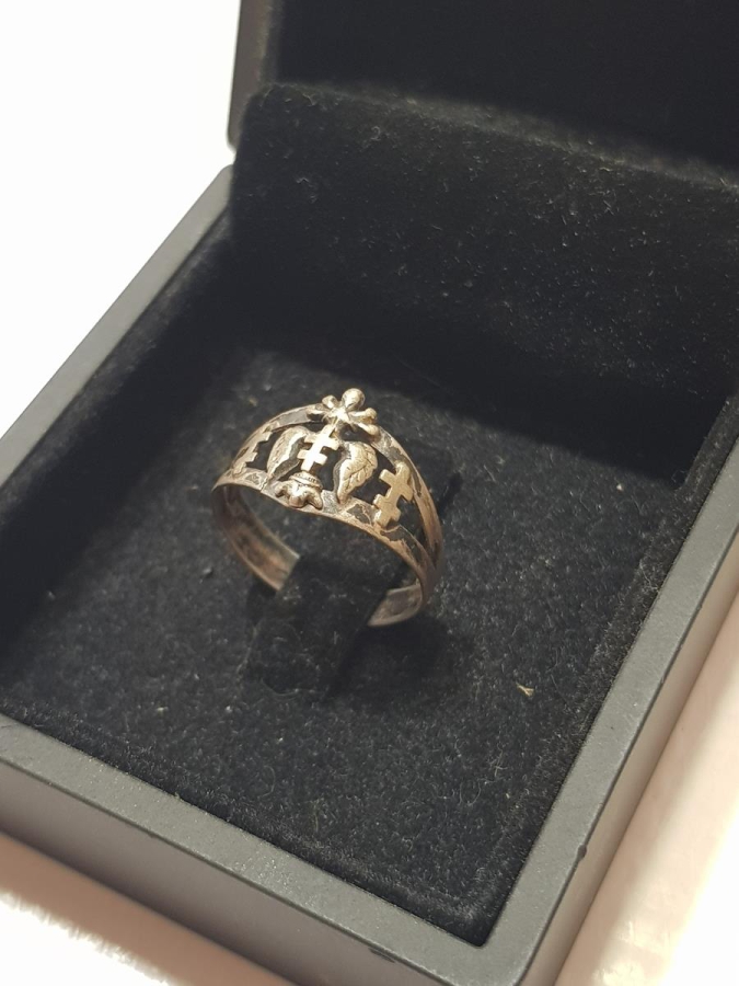 OSMANLI DÖNEMİ LEVANTEN İŞİ HIRİSTİYAN TEMALI GÜMÜŞ YÜZÜK