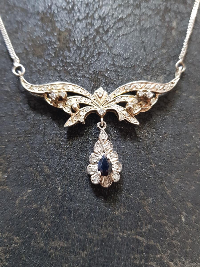 ANTİKA SAFİR TAŞLI PIRLANTA GERDANLIK