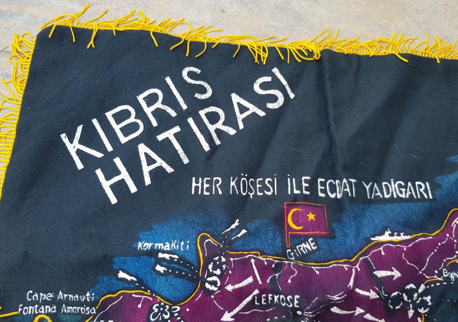 1974 KIBRIS BARIŞ HAREKATI DÖNEMİ YAPILMIŞ KIBRIS HARİTALI NADİR DUVAR PANOSU