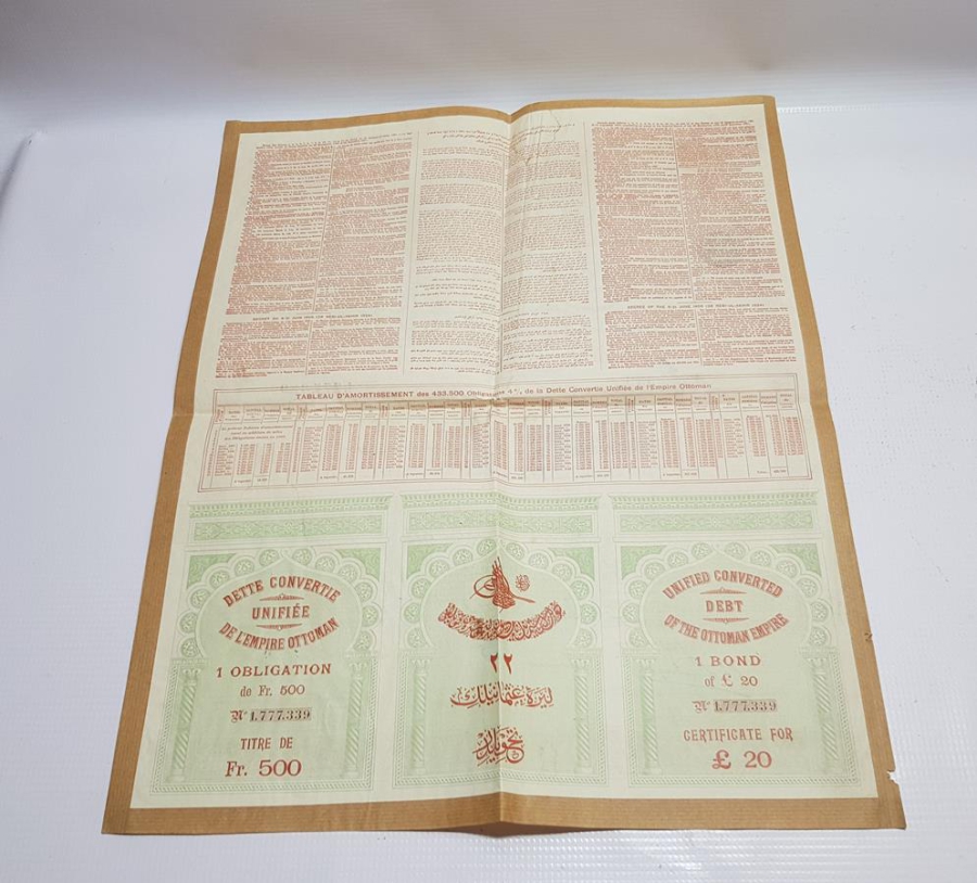 1906 TARİHLİ ÇOK NADİR OSMANLI DUYUNU UMUMİYE TAHVİLİ HİSSE SENEDİ