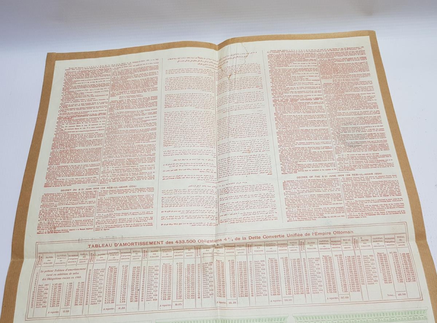 1906 TARİHLİ ÇOK NADİR OSMANLI DUYUNU UMUMİYE TAHVİLİ HİSSE SENEDİ