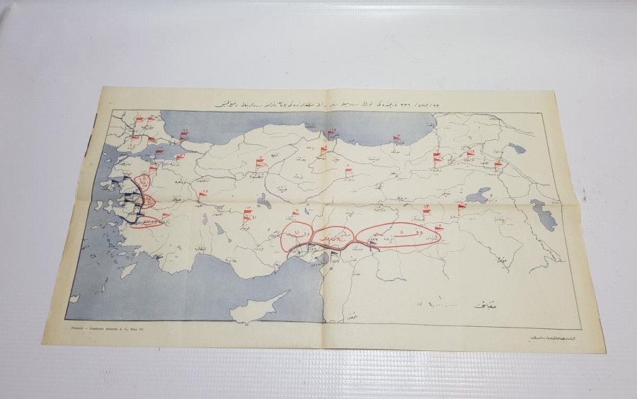 MİLLİ MÜCADELE DÖNEMİ ANADOLUNUN İŞGALDEN KURTULMASI KONULU NADİR OSMANLICA HARİTA