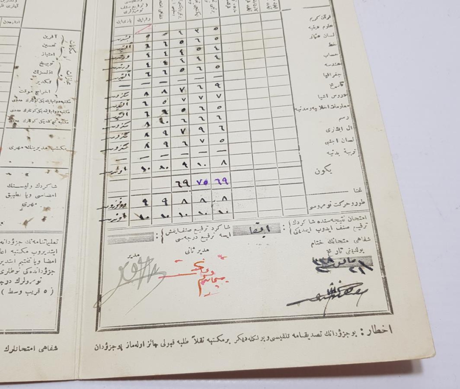 OSMANLI DÖNEMİ KADIKÖY MEKTEBİ SULTANİ ÖĞRENCİ KARNESİ