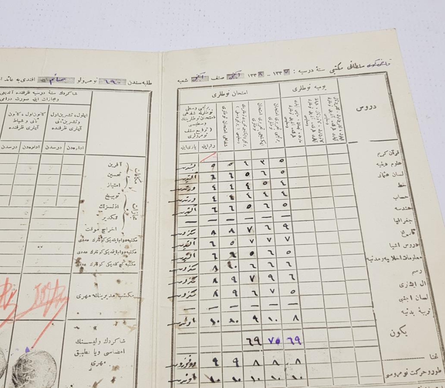 OSMANLI DÖNEMİ KADIKÖY MEKTEBİ SULTANİ ÖĞRENCİ KARNESİ